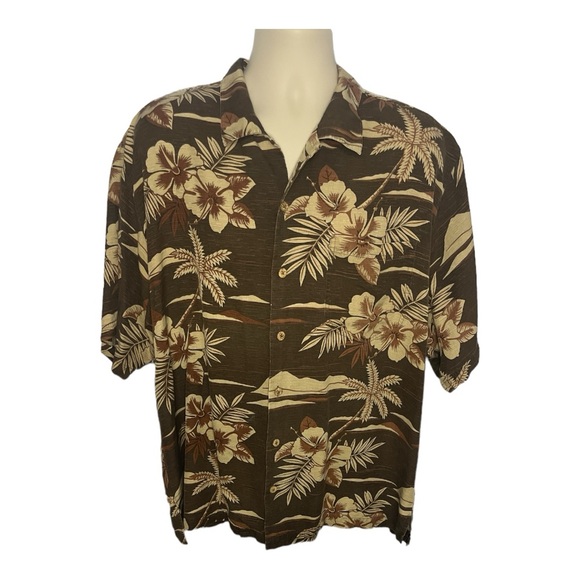 Tommy Bahama Other - Sz XL Tommy Bahama Silk Button Down Shirt Brown Palm Trees Machine Washable